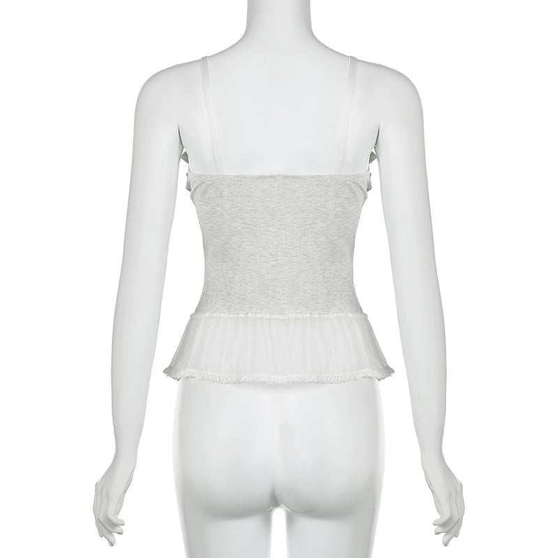 Coquette Milkmaid Bow Ruffle Lace Tank Top