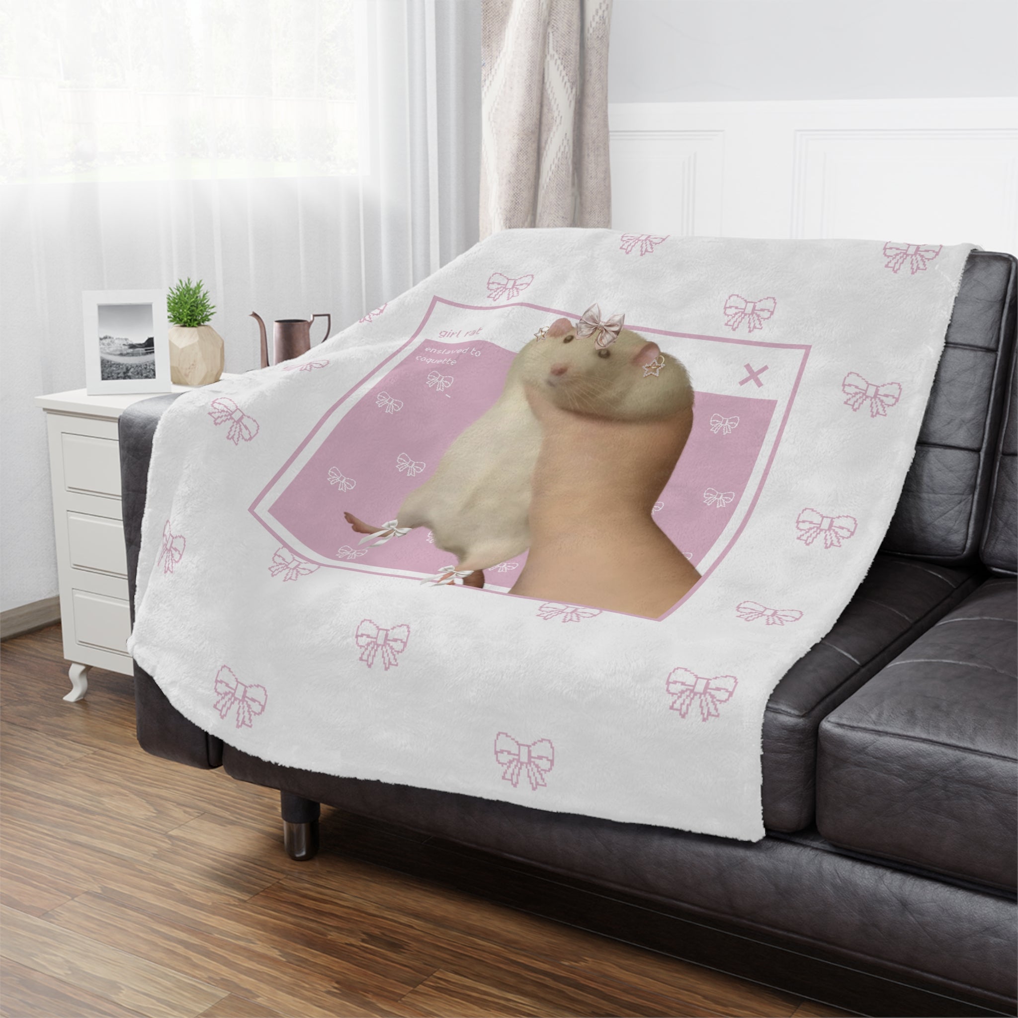 Soft Coquette Pixel Bow Girl Rat Microfiber Blanket