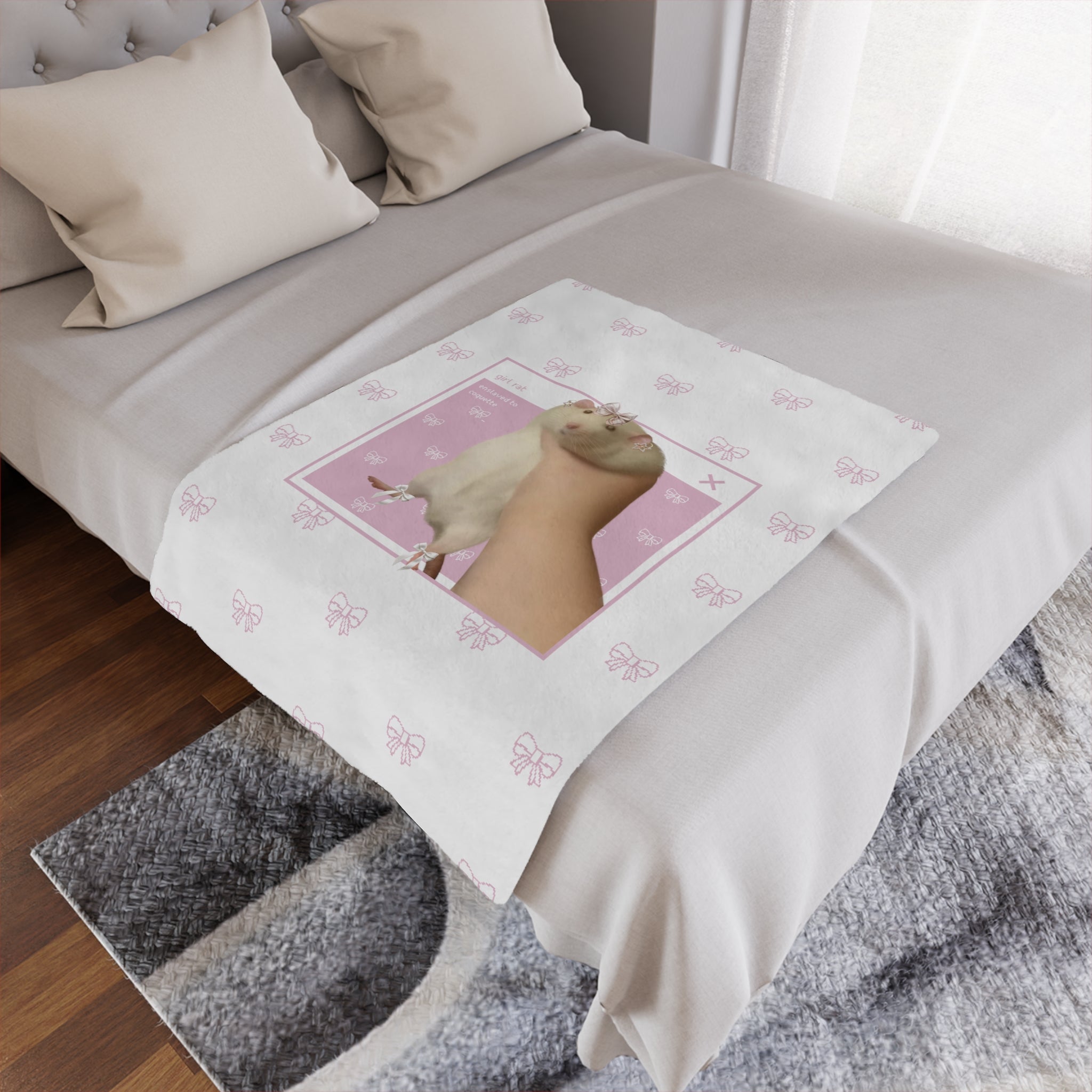 Soft Coquette Pixel Bow Girl Rat Microfiber Blanket