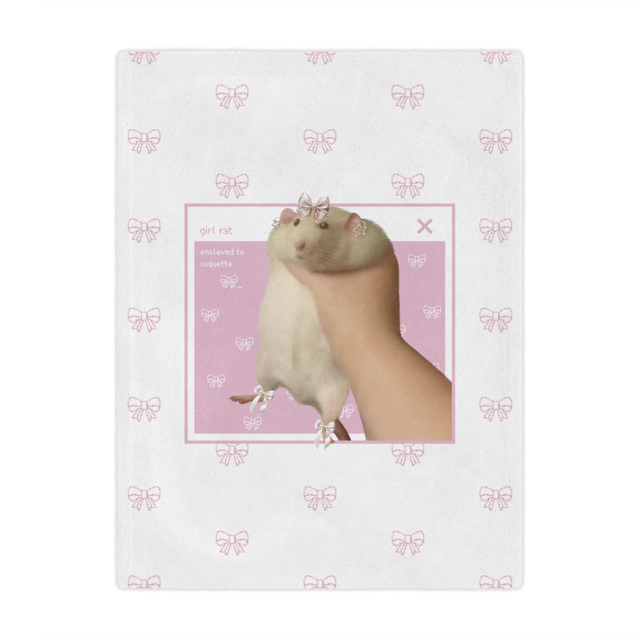 Soft Coquette Pixel Bow Girl Rat Microfiber Blanket