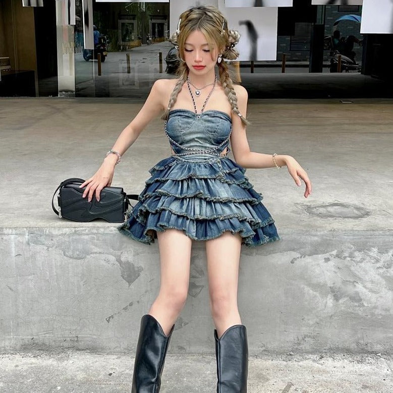 Nila Denim Ruffle Dress