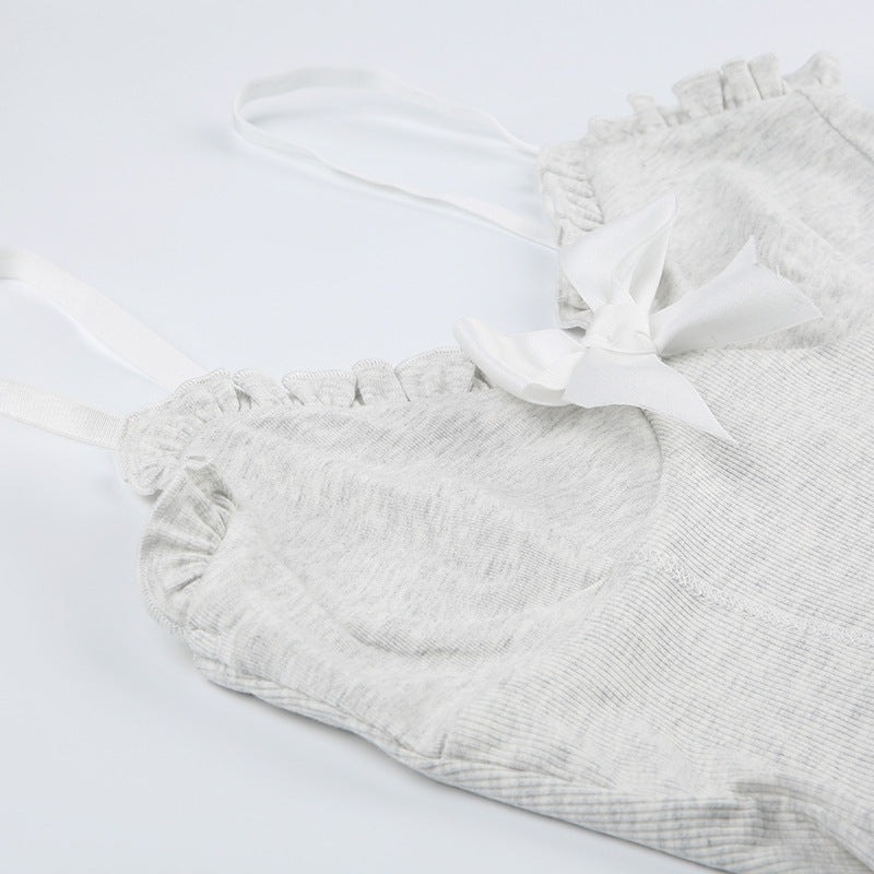 Coquette Milkmaid Bow Ruffle Lace Tank Top