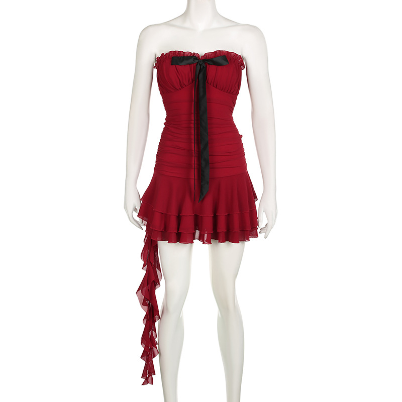 Ruby Black Bow Ruffle Dress
