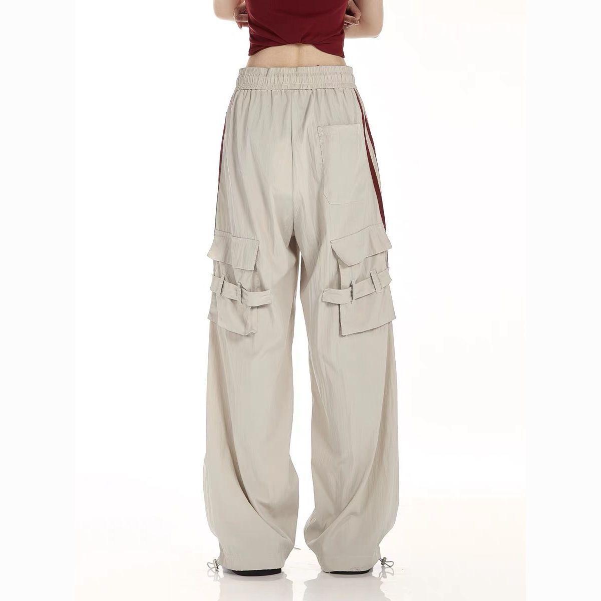 Baggy Fit Striped Cargo Track Pants