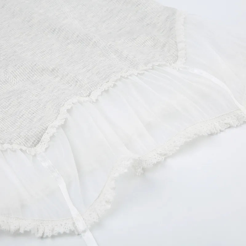 Coquette Milkmaid Bow Ruffle Lace Tank Top