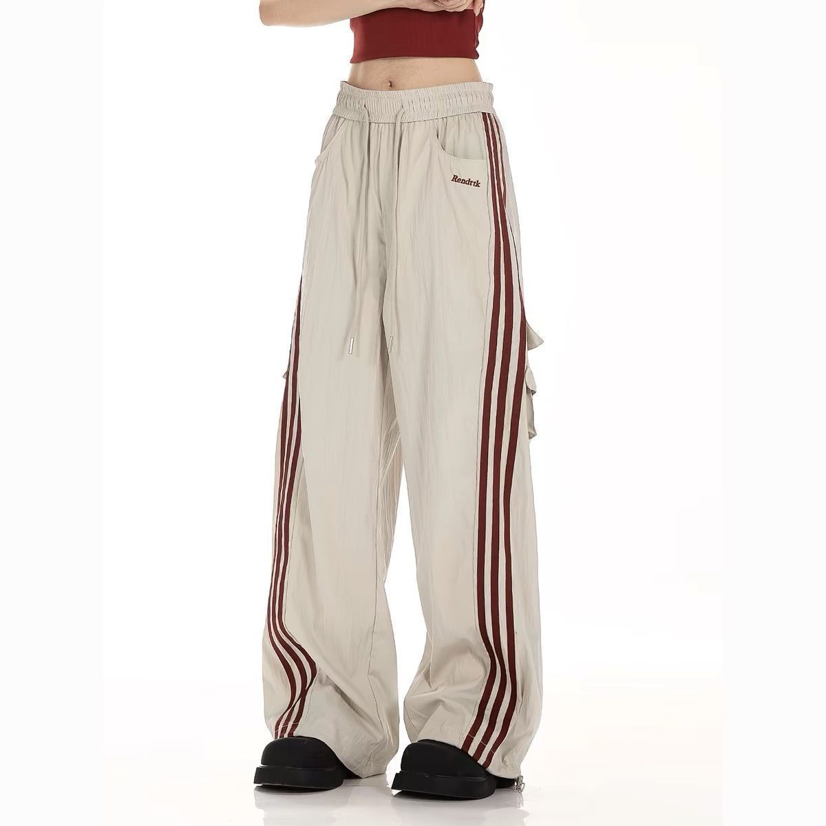 Baggy Fit Striped Cargo Track Pants