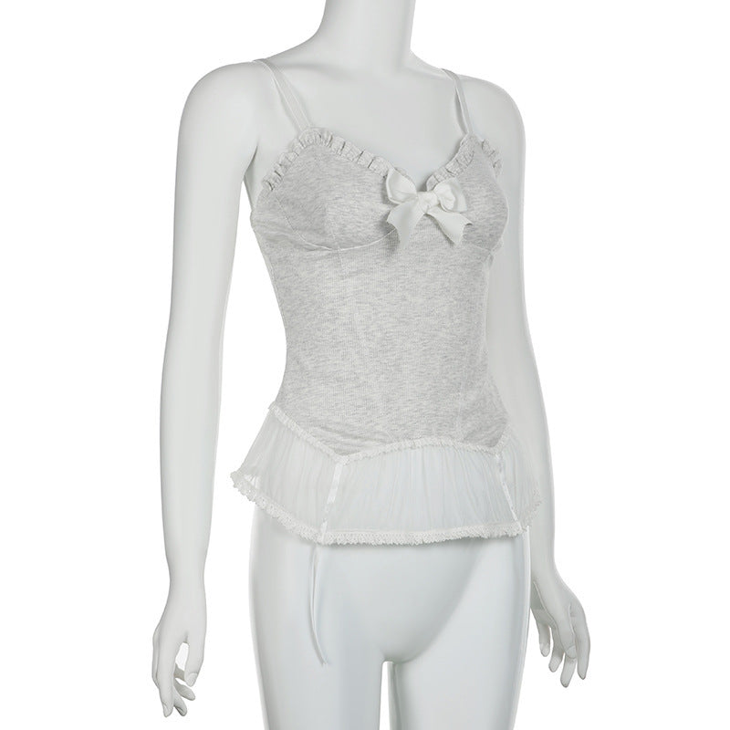 Coquette Milkmaid Bow Ruffle Lace Tank Top