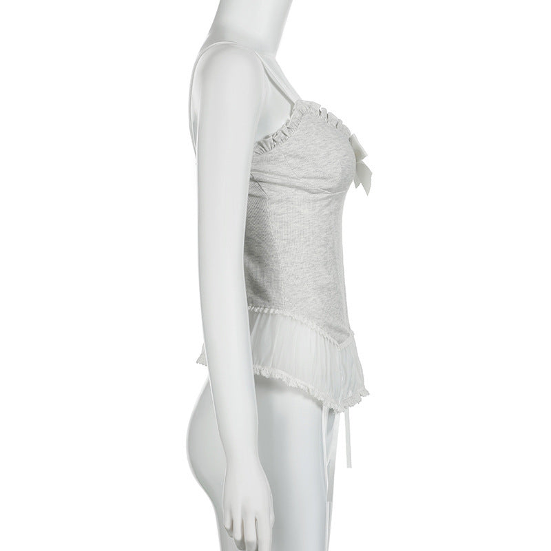 Coquette Milkmaid Bow Ruffle Lace Tank Top