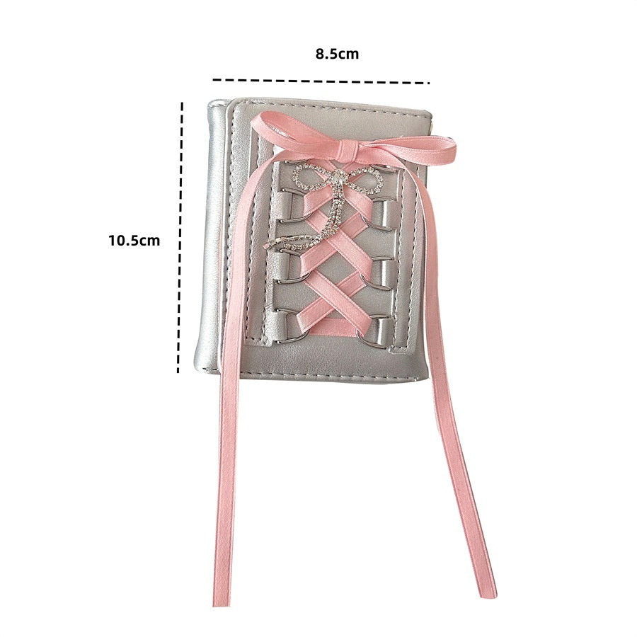 Ribbon Coquette Silver Trifold Wallet + Charm Chain