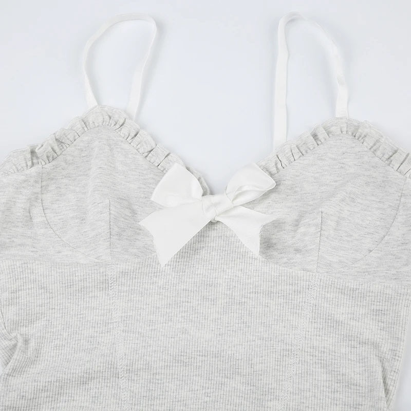 Coquette Milkmaid Bow Ruffle Lace Tank Top