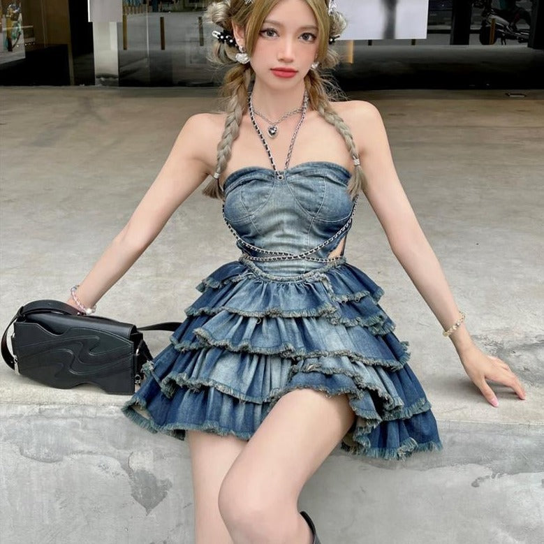 Nila Denim Ruffle Dress