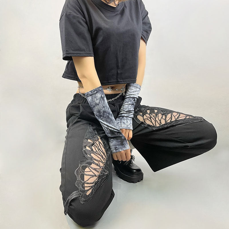 hollow black butterfly cutout pants