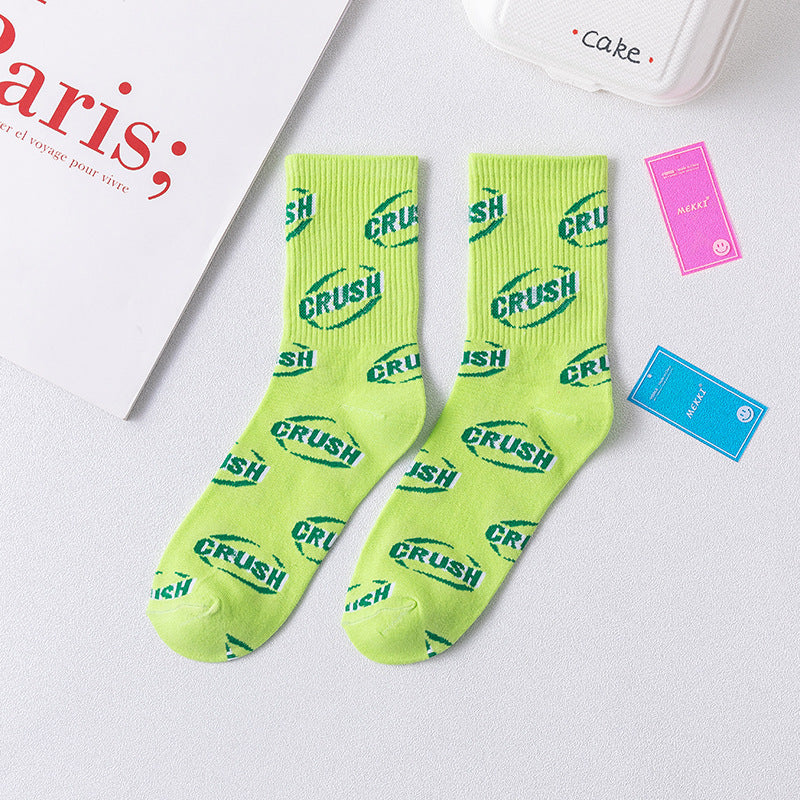 neon green CRUSH streetwear crew socks