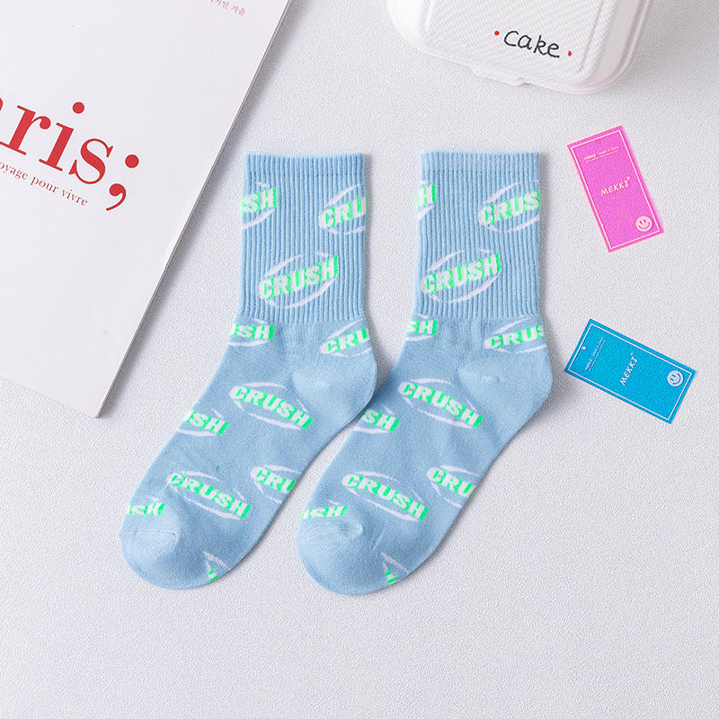 light blue CRUSH streetwear crew socks