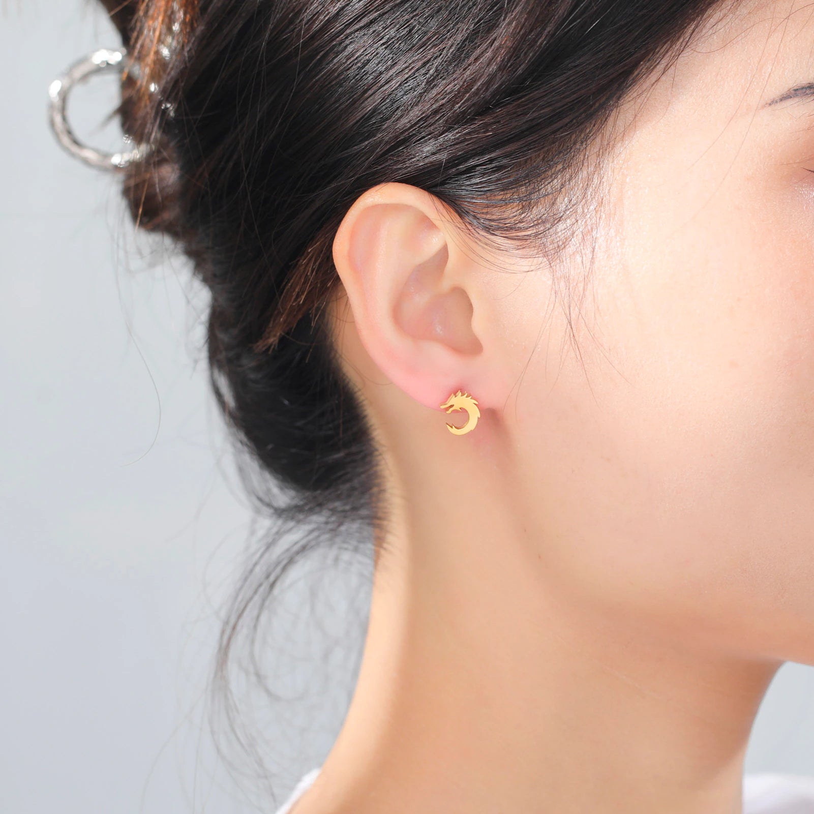 Stainless Steel Dragon Stud Earrings