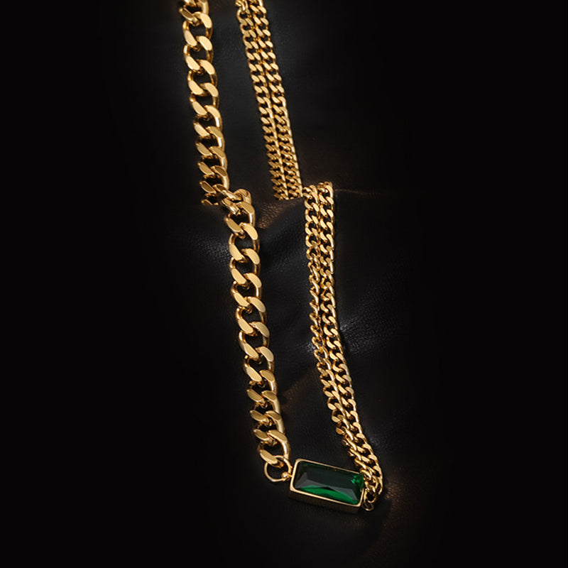 Classy 18k gold plated choker chain necklace elegant emerald green stone