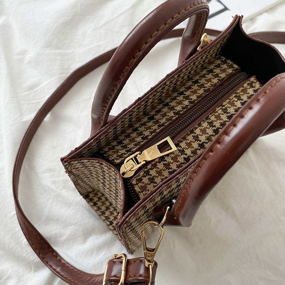 burgundy mini korean plaid crossbody shoulder bag