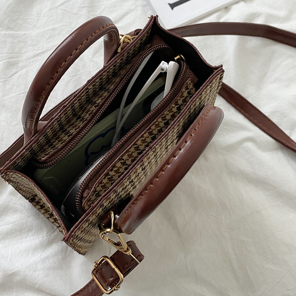 burgundy mini korean plaid crossbody shoulder bag