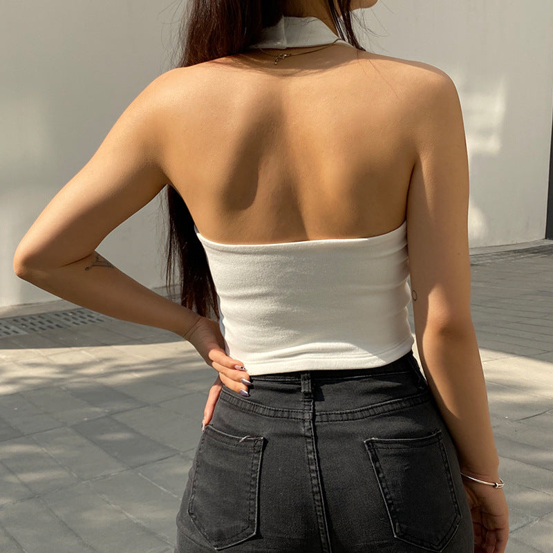 basic white backless halter tank top