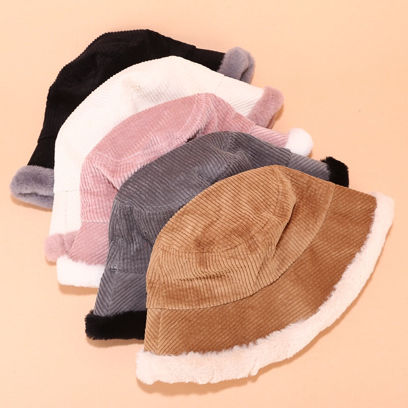 Corduroy Fur Bucket Hat