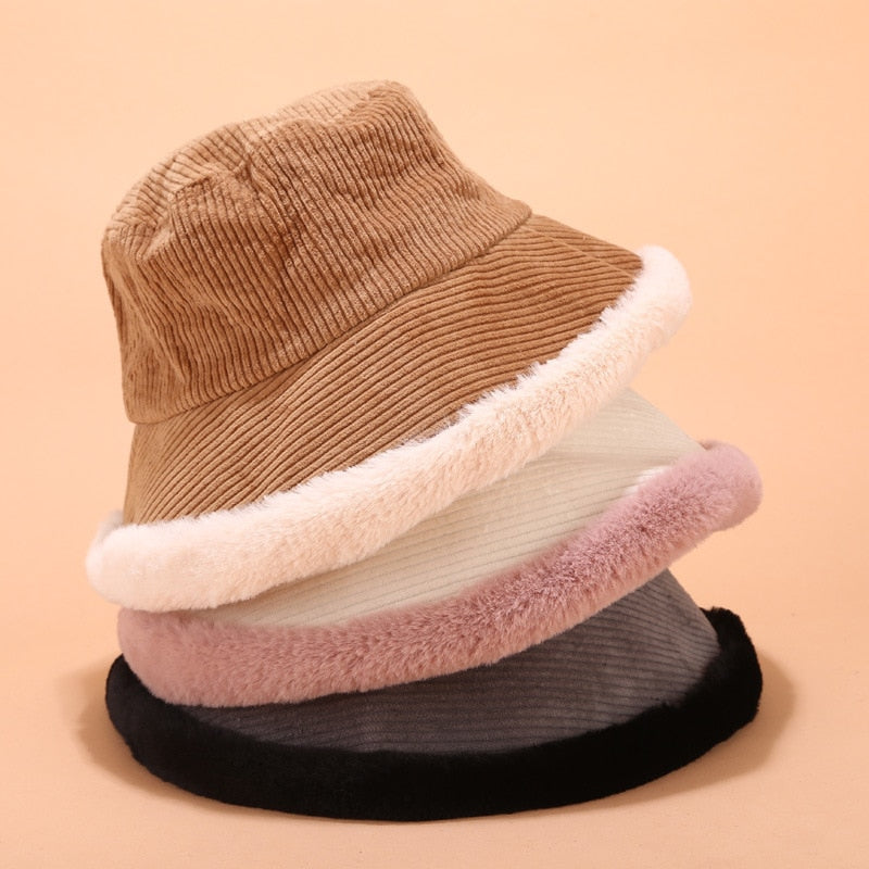 Corduroy Fur Bucket Hat