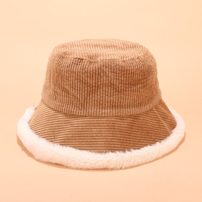 Corduroy Fur Bucket Hat