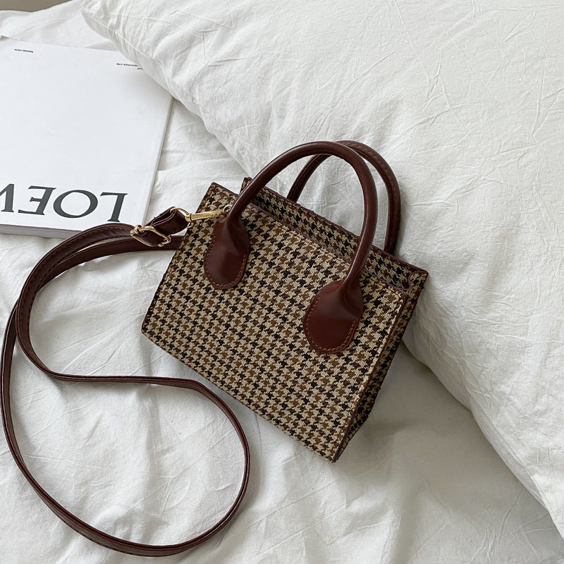 brown mini korean plaid crossbody shoulder bag