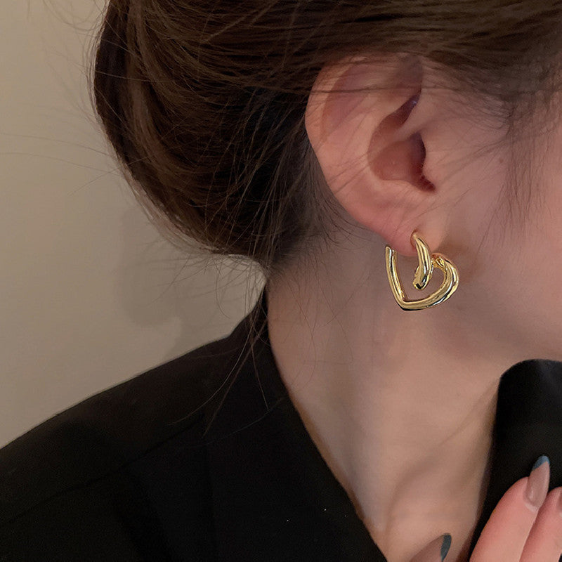 elegant chic gold hoop earrings heart knot
