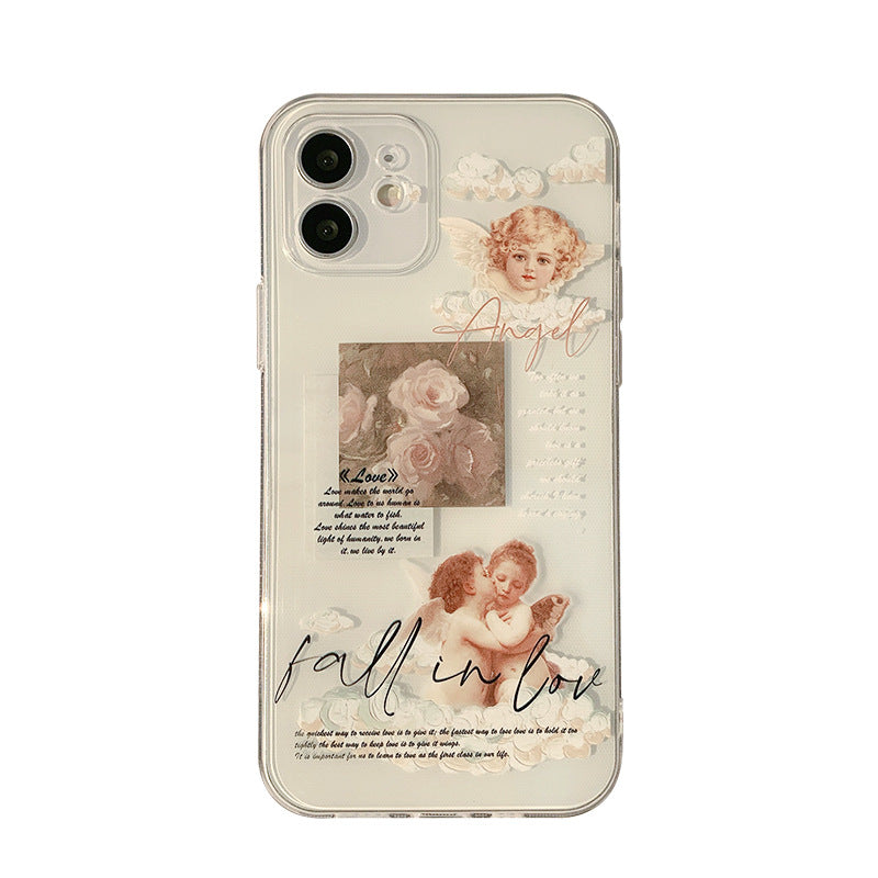 Baroque aesthetic cherub Angel Love pink roses clear Phone Case