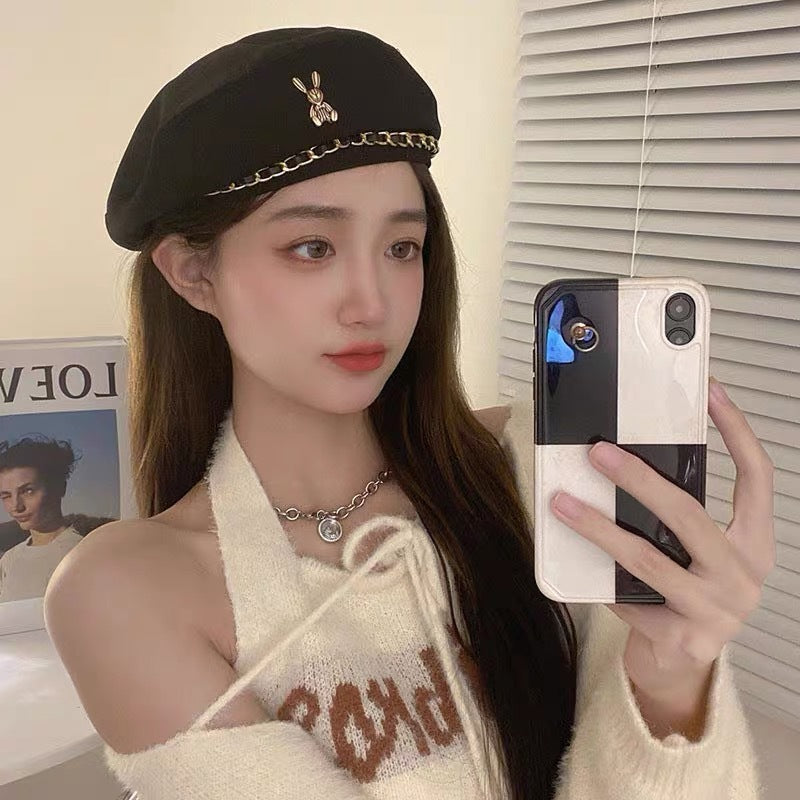 korean rabbit chain beret