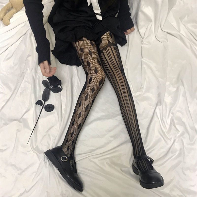 circus diamond pattern kawaii goth lolita fishnet tights