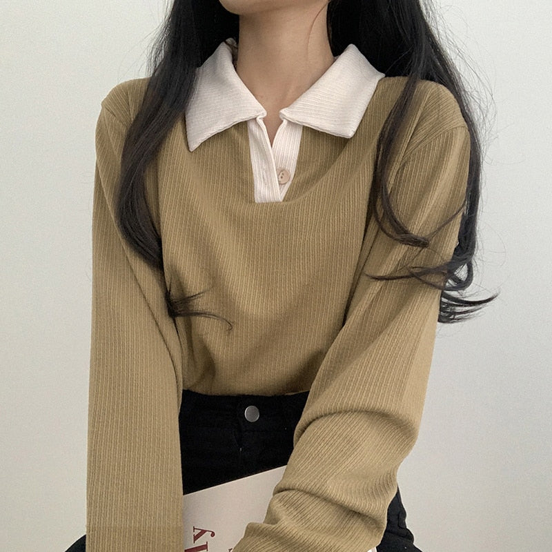 korean teen ribbed polo shirt