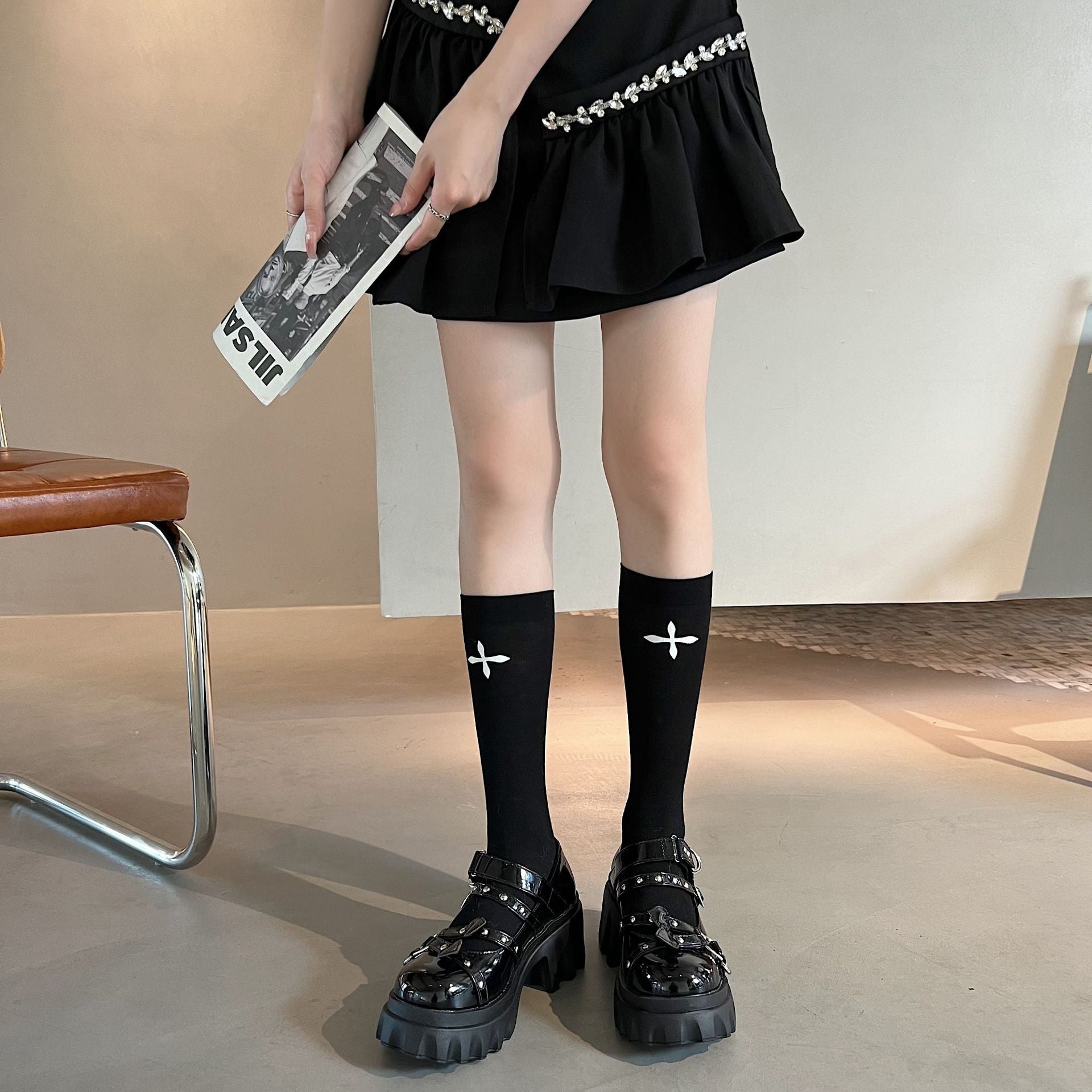 kawaii gothic lolita heart buckle mary jane platform heels