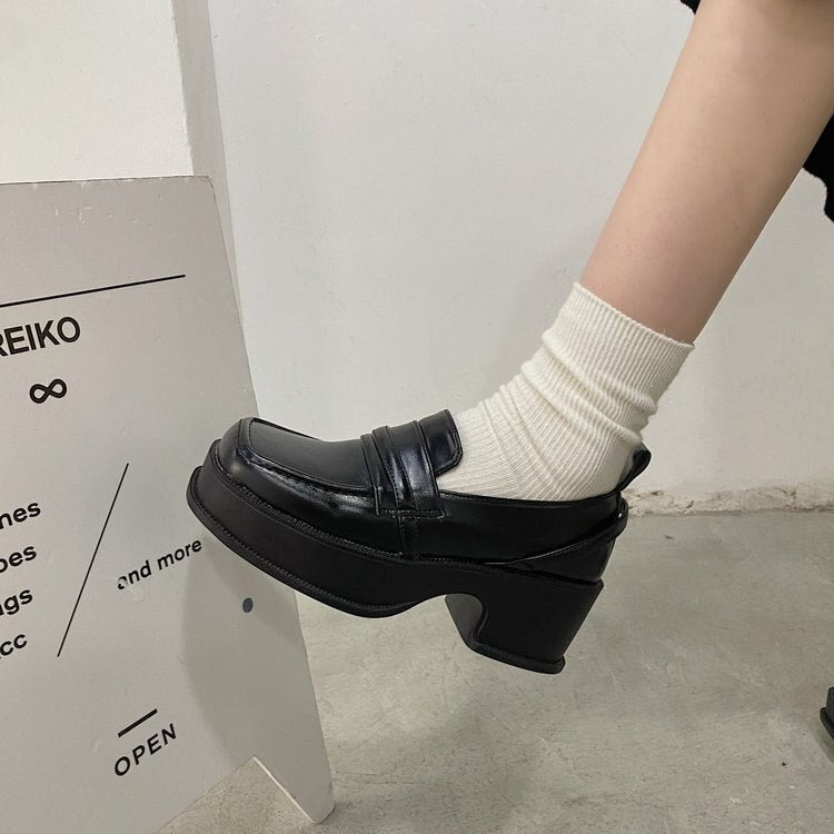 black square toe chunky platform loafers