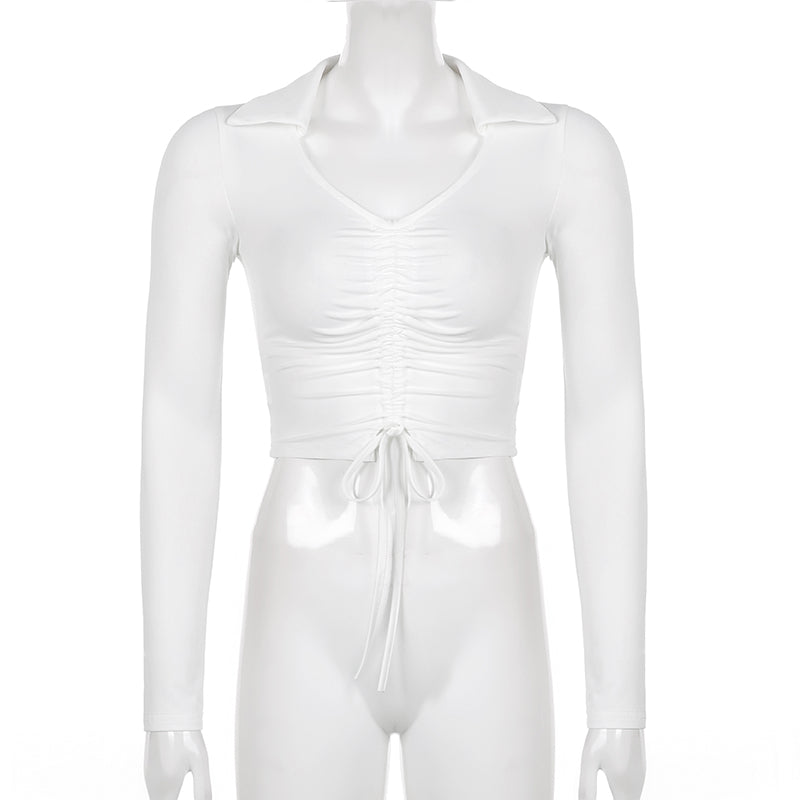 Marie Ruched Deep V-Neck Crop Top