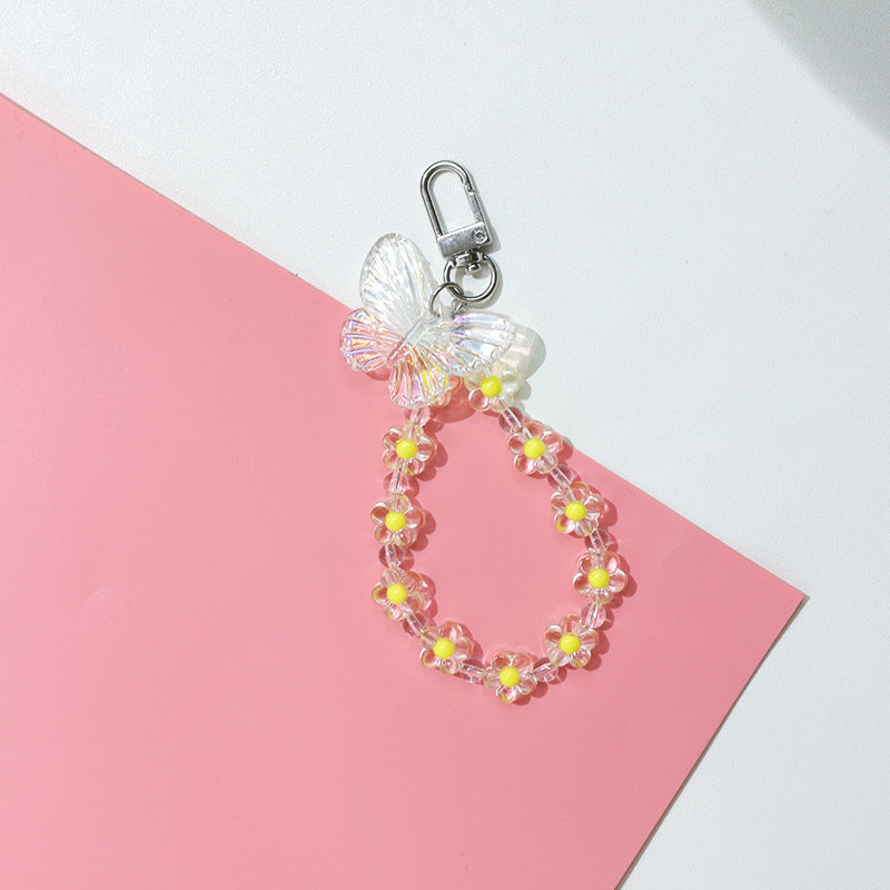 yellow y2k resin daisy flower butterfly charm keychain