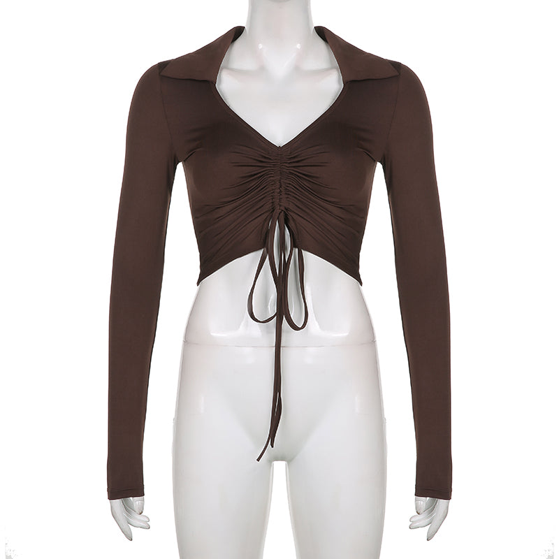 Marie Ruched Deep V-Neck Crop Top