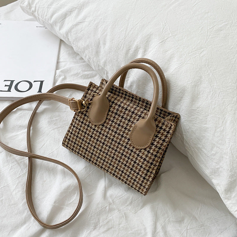 taupe mini korean plaid crossbody shoulder bag