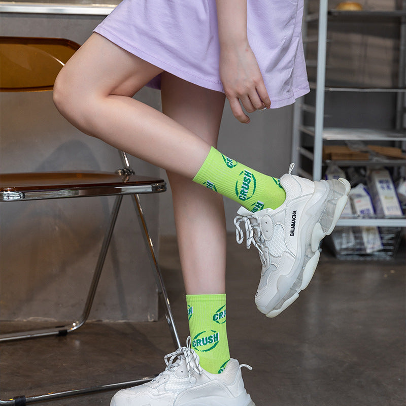 neon green CRUSH street crew socks