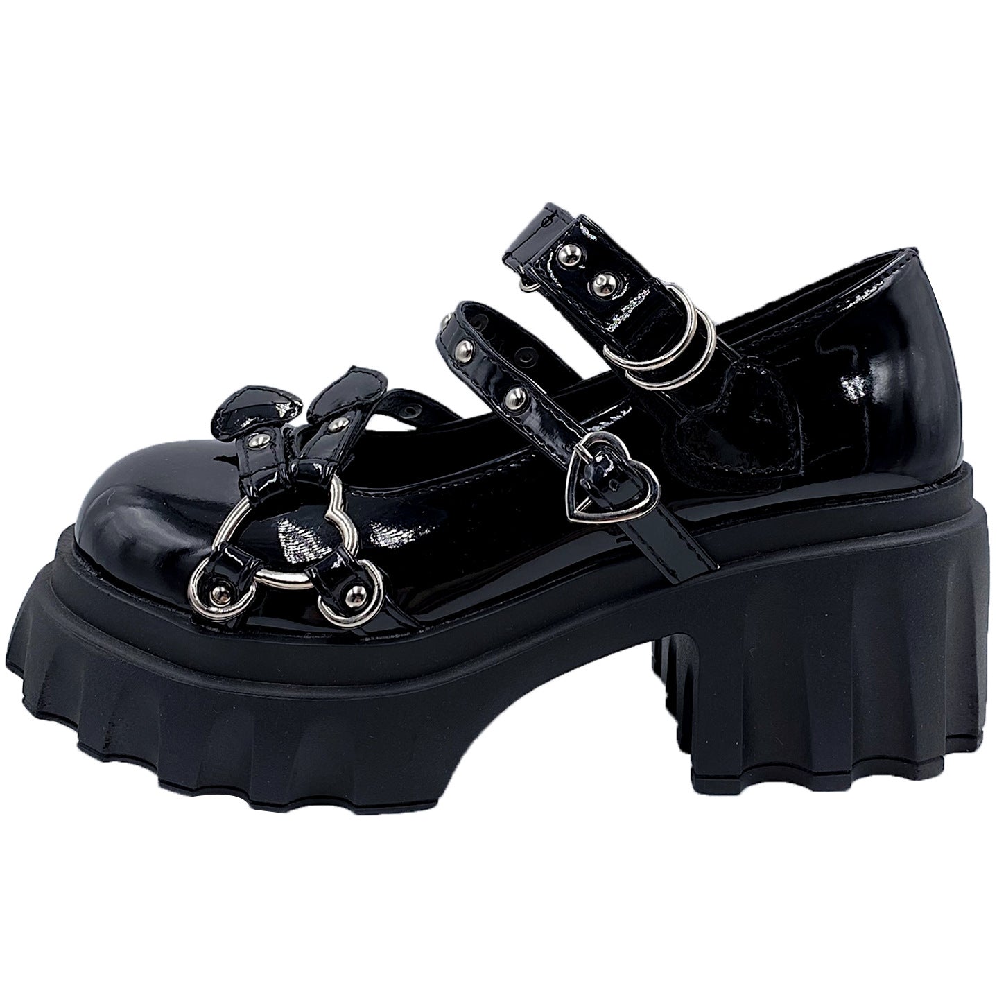 kawaii gothic lolita heart buckle mary jane platform heels