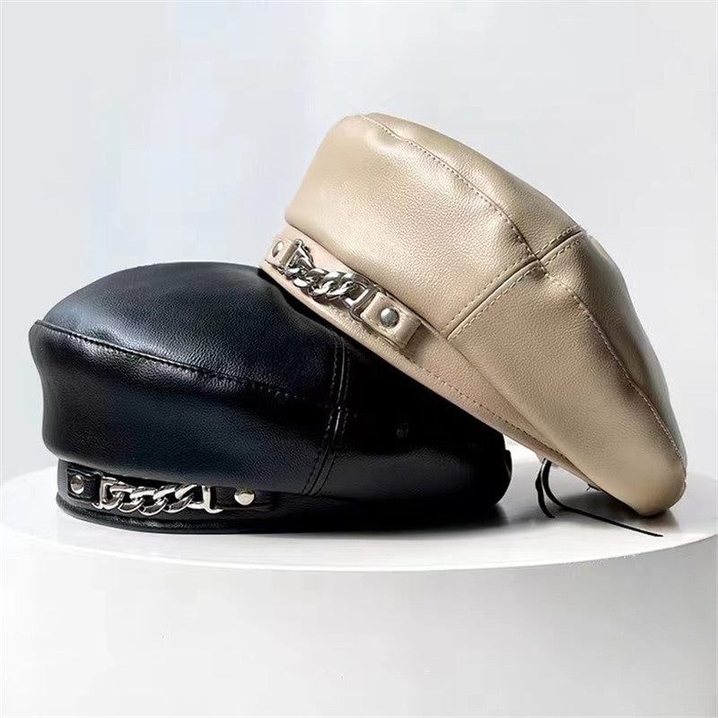Liah PU Leather Chain Beret