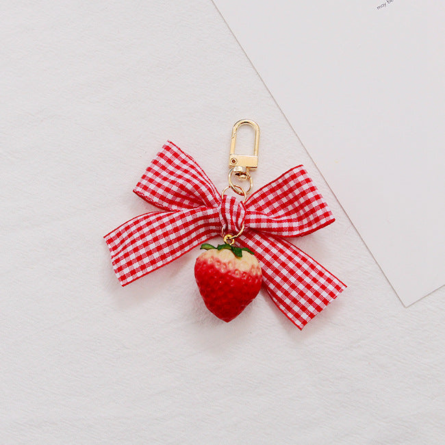 Plaid Strawberry Bow Keychain