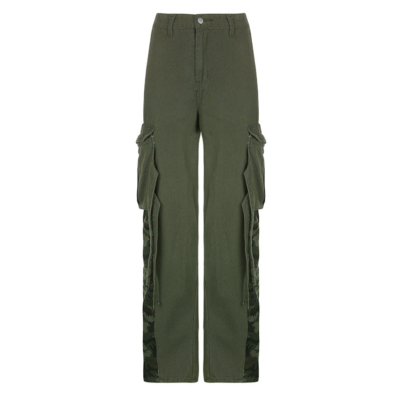 green y2k low waisted baggy camo cargo pants