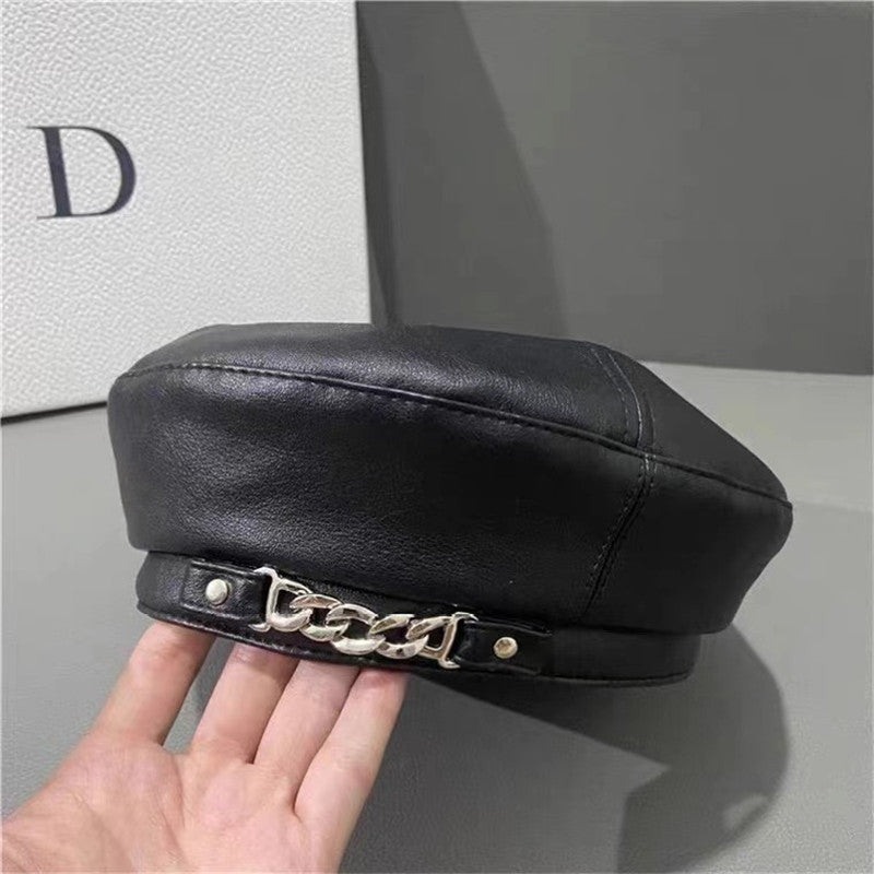 Liah PU Leather Chain Beret