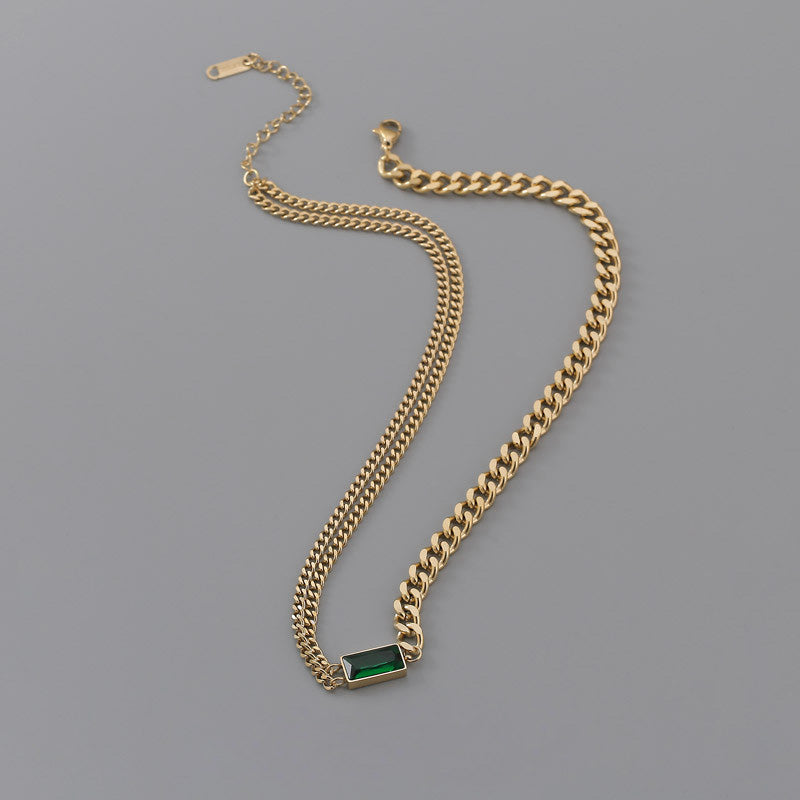 Classy 18k gold plated choker chain necklace elegant emerald green stone