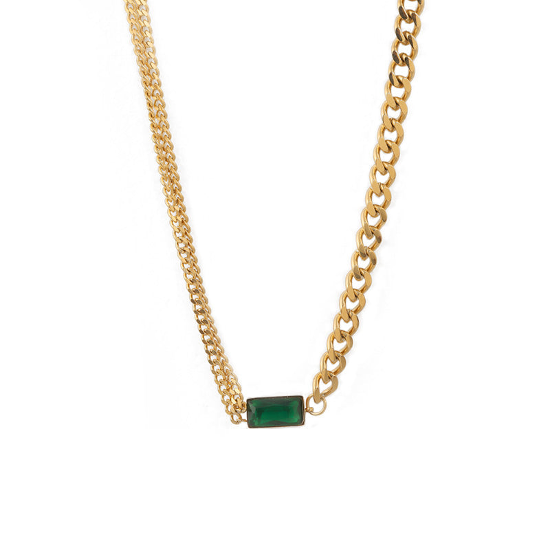 Classy 18k gold plated choker chain necklace elegant emerald green stone