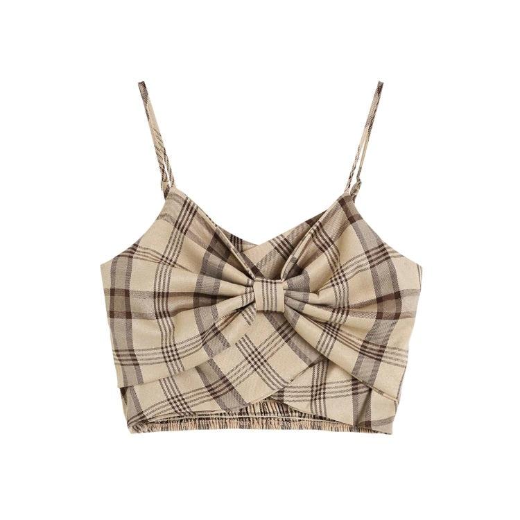 cute plaid bow tie tank top