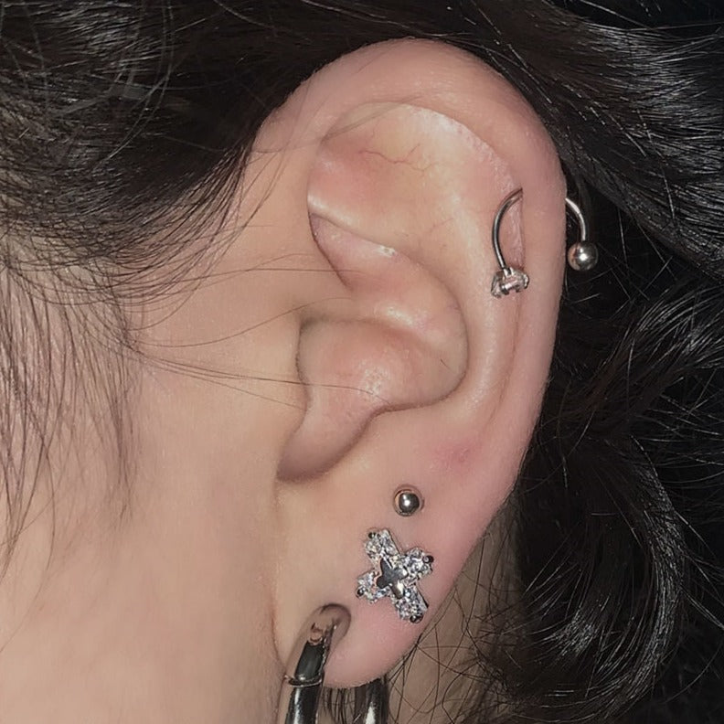edgy white zircon cross tragus earrings