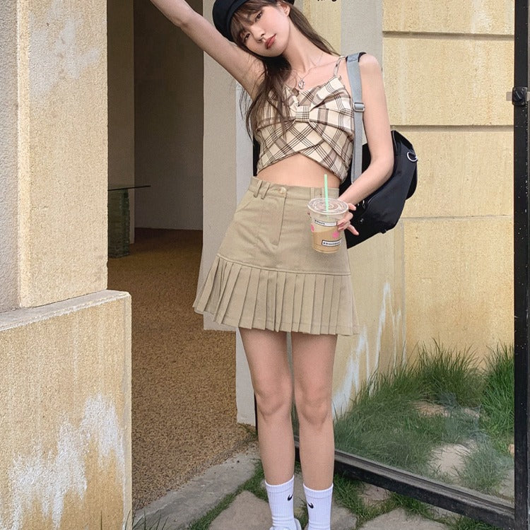 cute plaid bow tie tank top