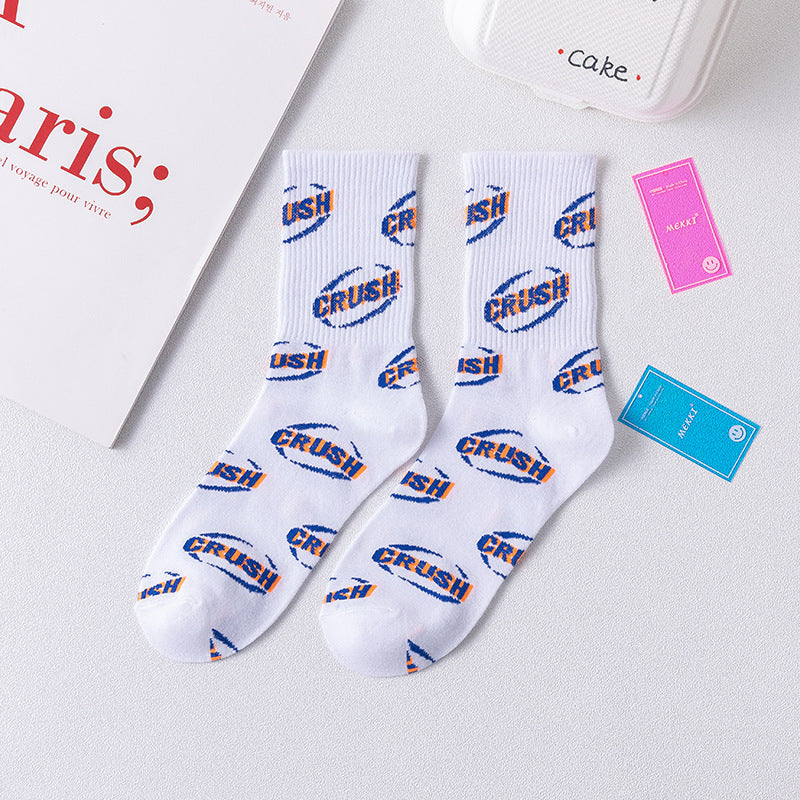 white CRUSH streetwear crew socks